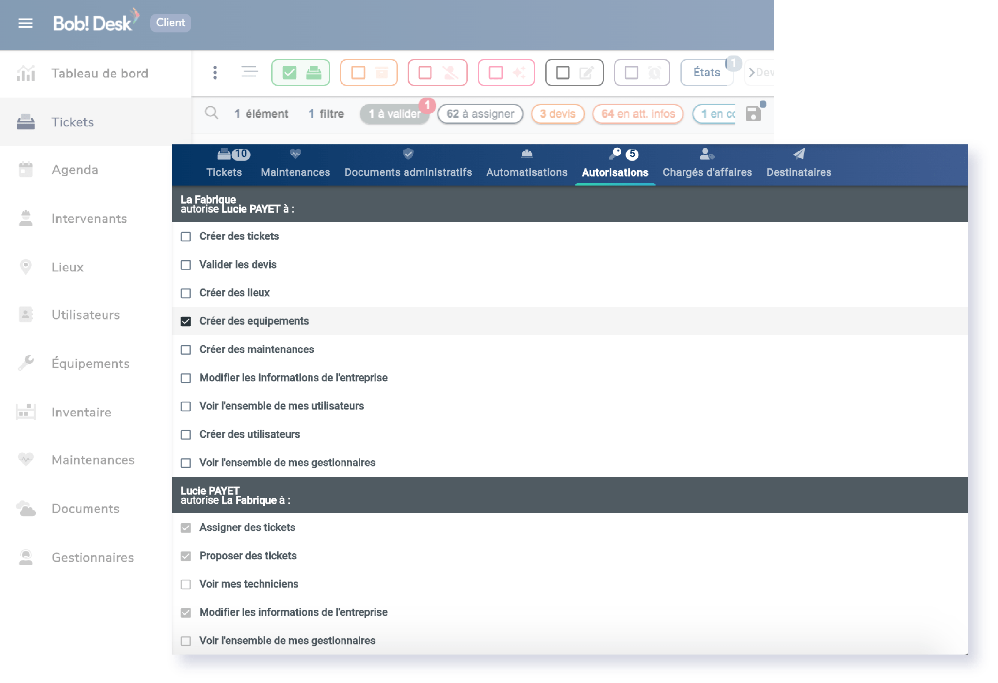 Bob Desk - GMAO - Ticket fonctionnalites - interface presta Bob Desk - GMAO - Ticket fonctionnalites - interface presta