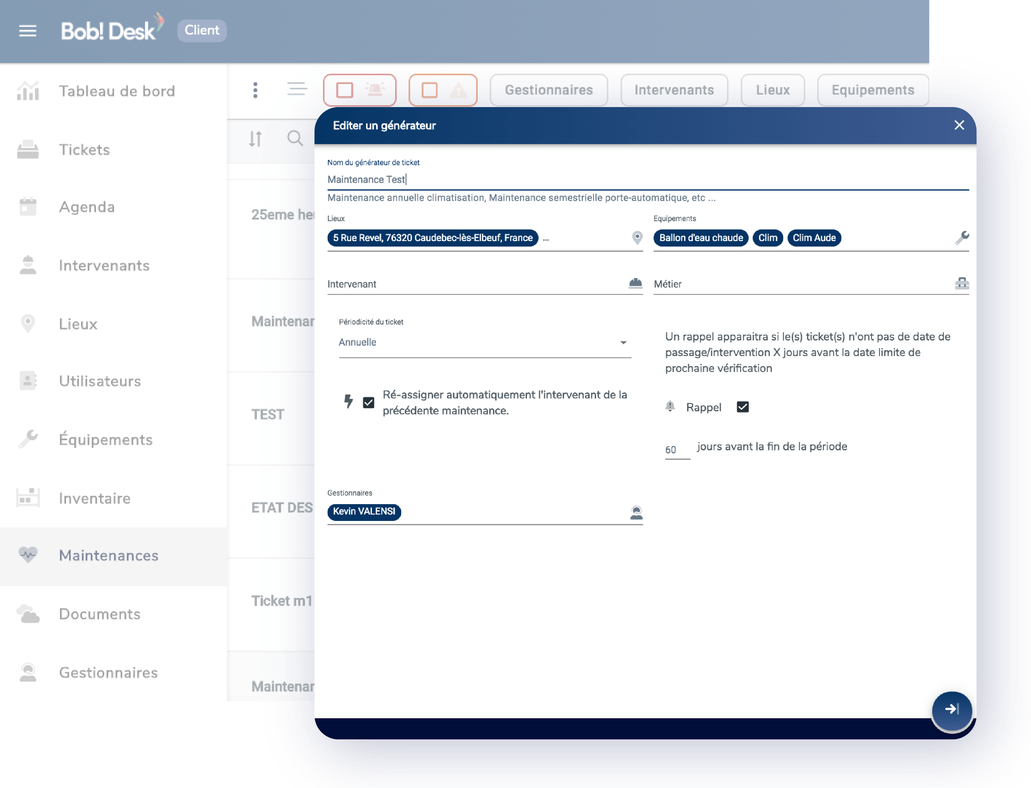 Bob Desk - GMAO - Maintenance fonctionnalites - gestion Bob Desk - GMAO - Maintenance fonctionnalites - gestion