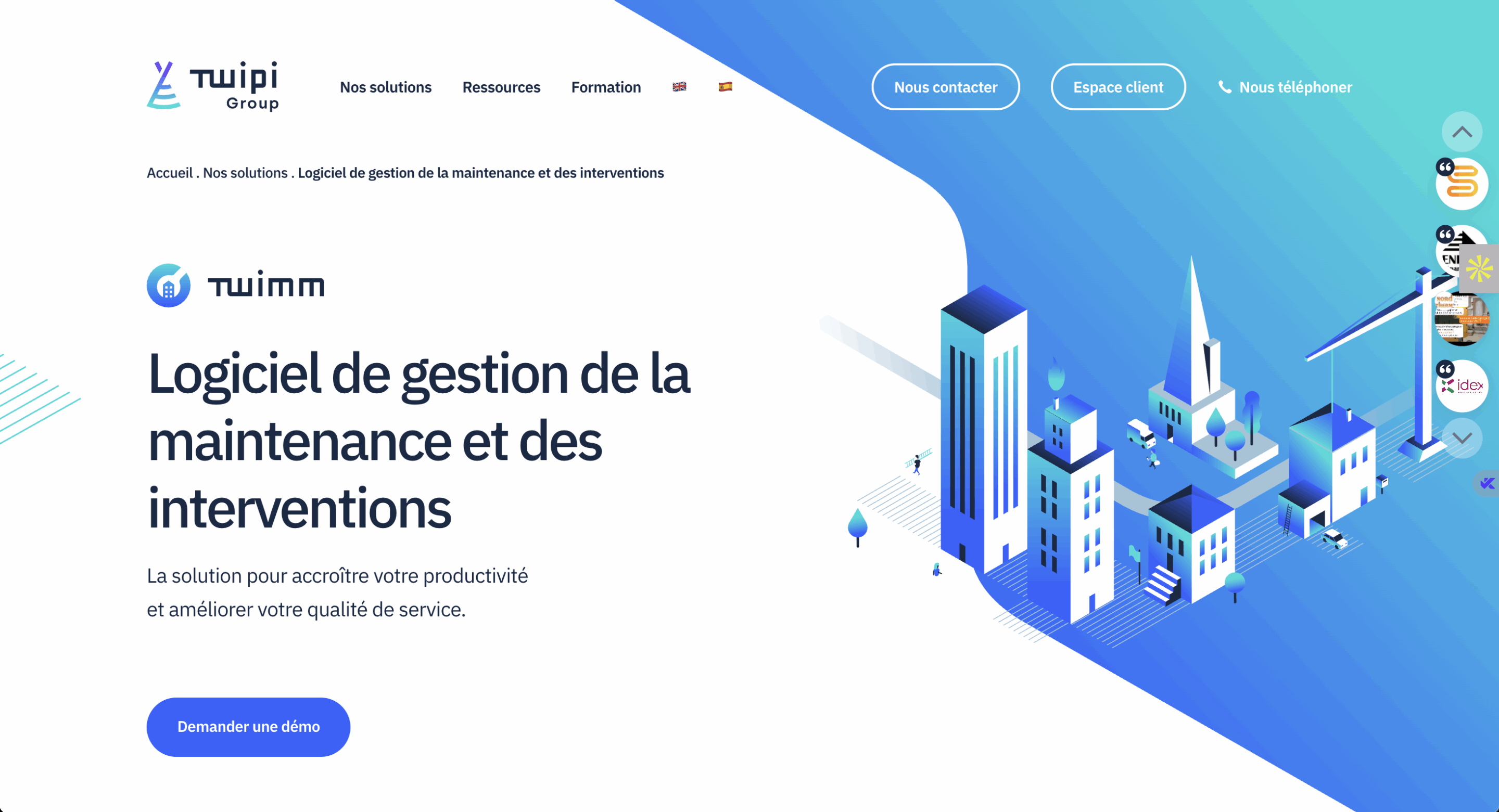 Landing page GMAO Twimm, dédié aux prestataires