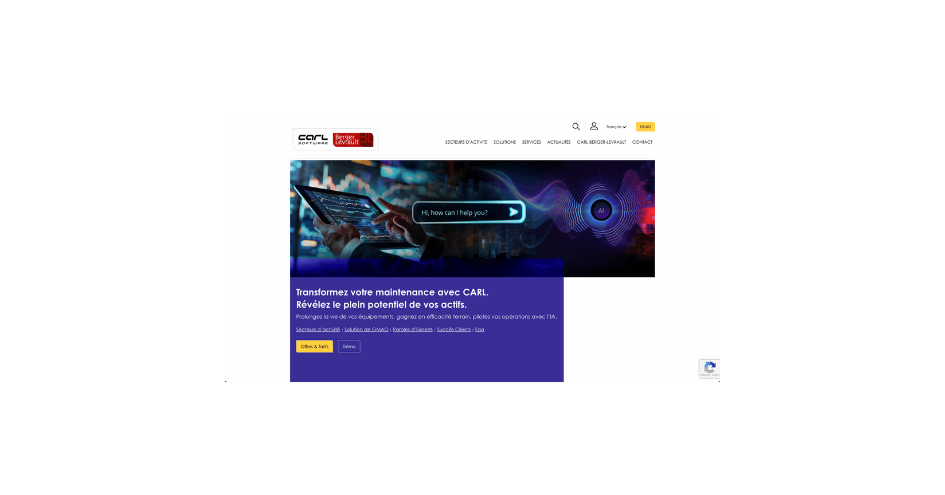 Capture d'écran logiciel GMAO Carl Software, opérations IA
