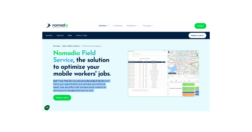 Capture d'écran logiciel GMAO Nomadia Field Service, solution de mobilité SaaS