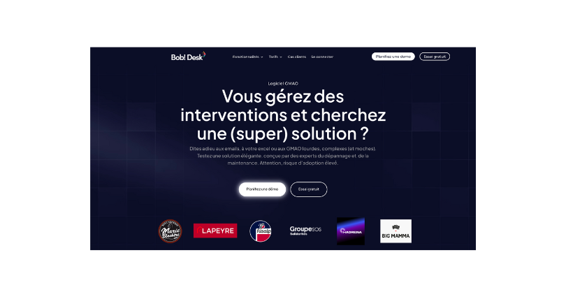 Capture d’écran du logiciel de GMAO Bob! Desk, gestion des interventions et de la maintenance